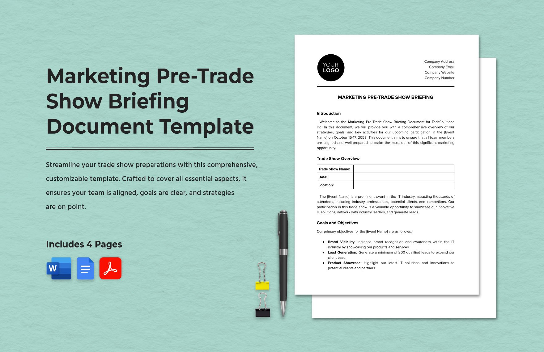 Marketing Pre-Trade Show Briefing Document Template in Word, Google Docs, PDF