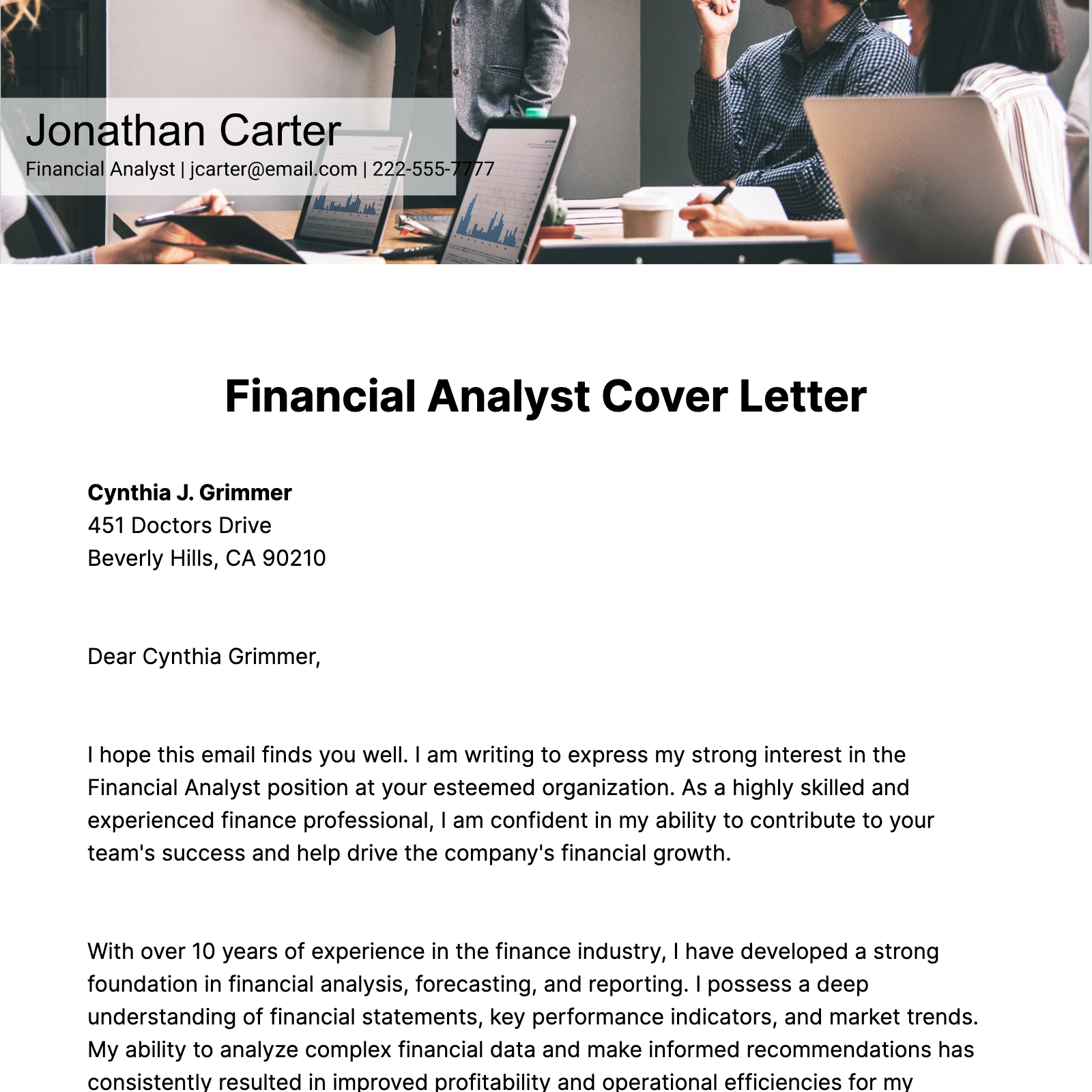 Financial Analyst Cover Letter  Template