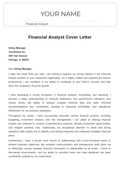 Free Financial Analyst Cover Letter  Template to Edit Online