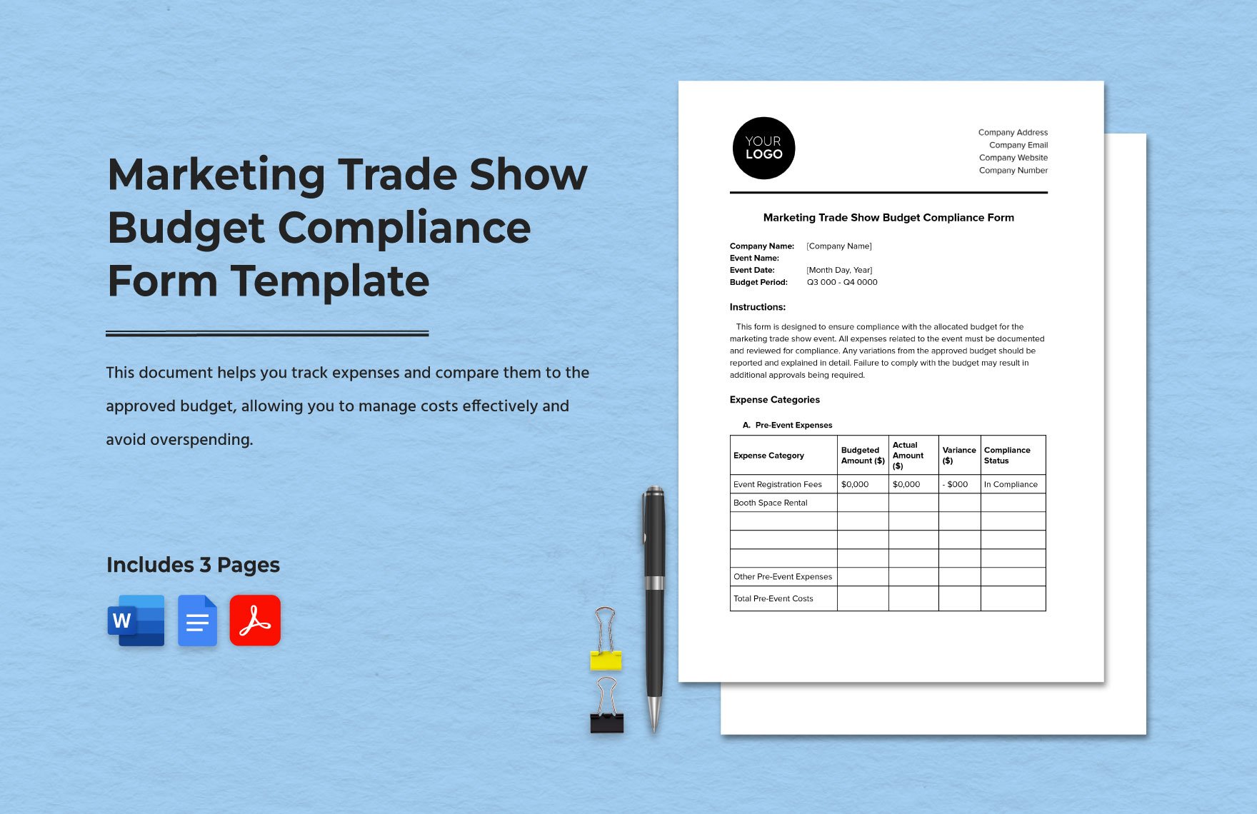 Marketing Trade Show Budget Compliance Form Template in Word, Google Docs, PDF
