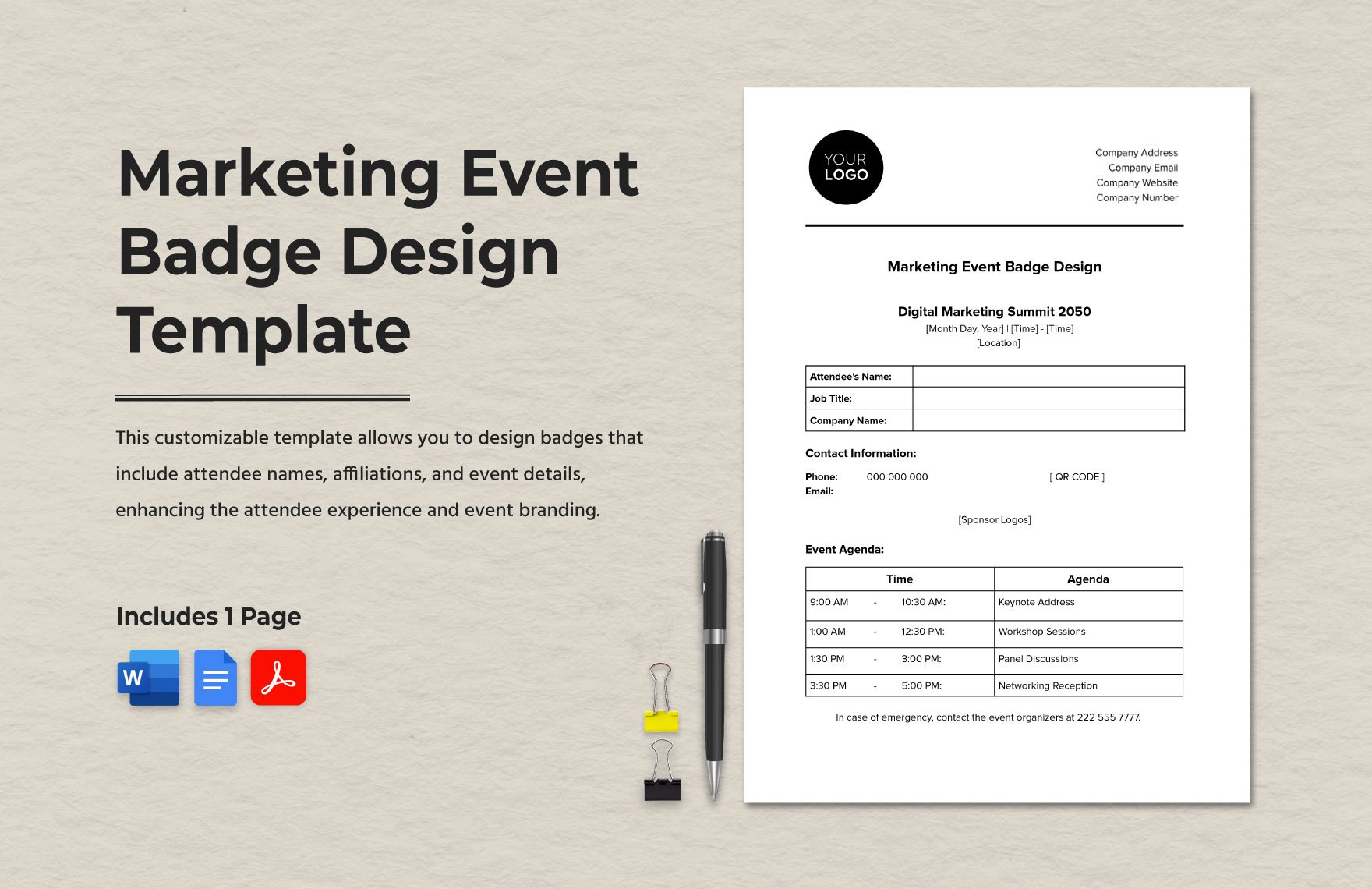 Marketing Event Badge Design Template in Word, Google Docs, PDF