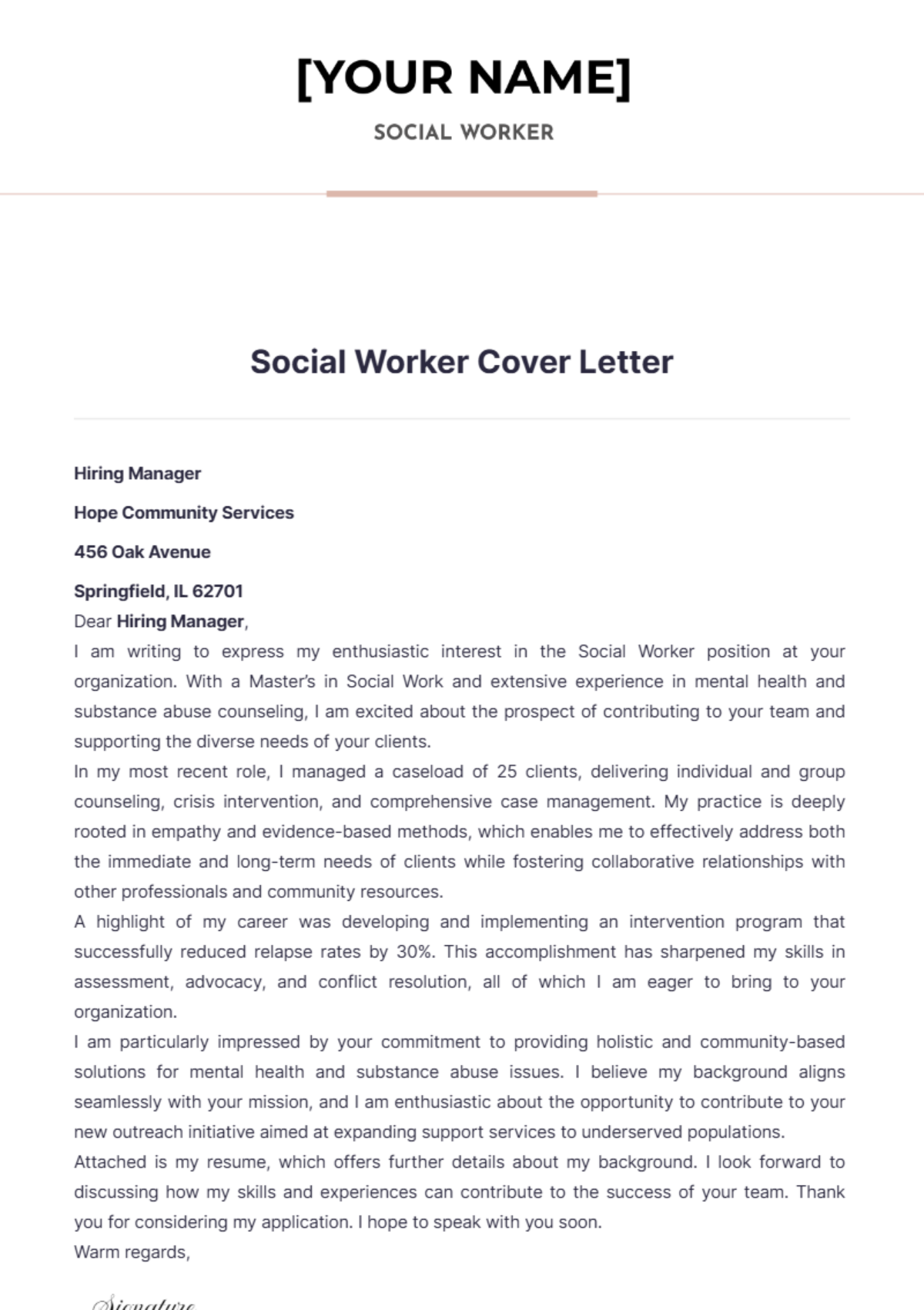 Social Worker Cover Letter - Edit Online & Download