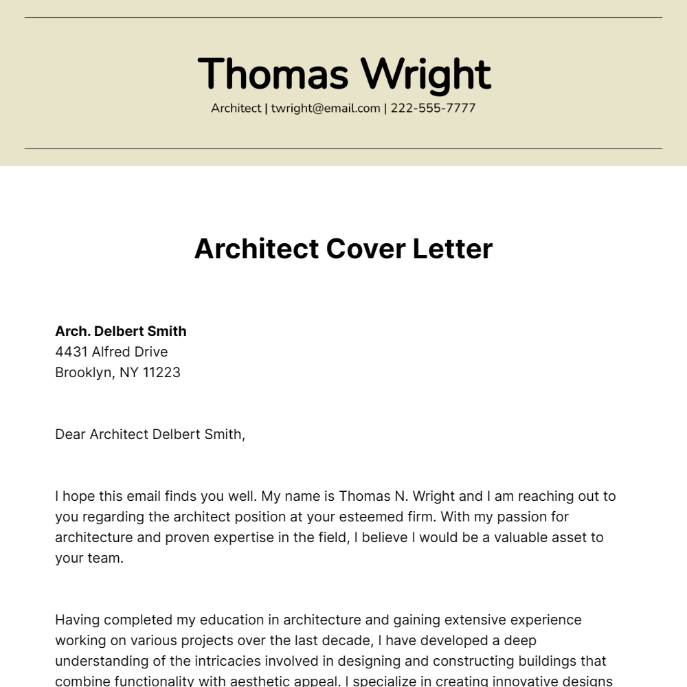 FREE Architect Cover Letter Template Download in Word, Google Docs