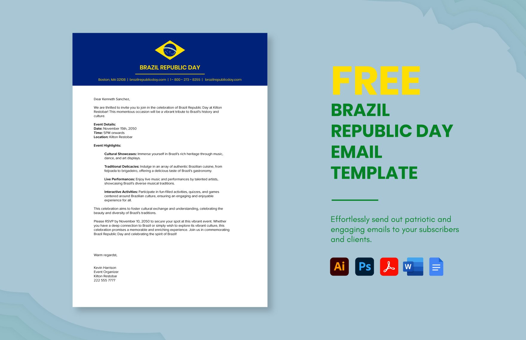 Brazil Republic Day Email Template in Word, Google Docs, PDF, Illustrator, PSD