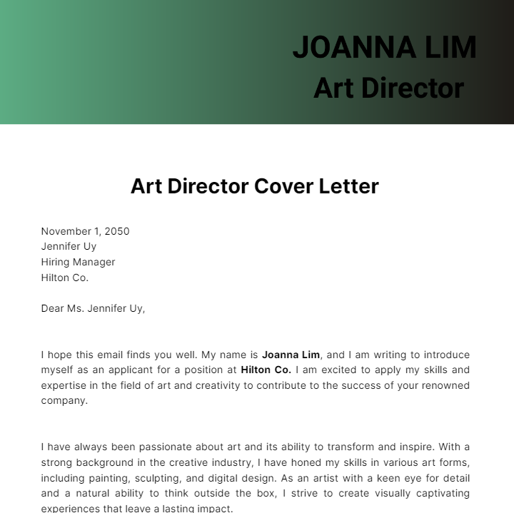 Art Director Cover Letter  Template