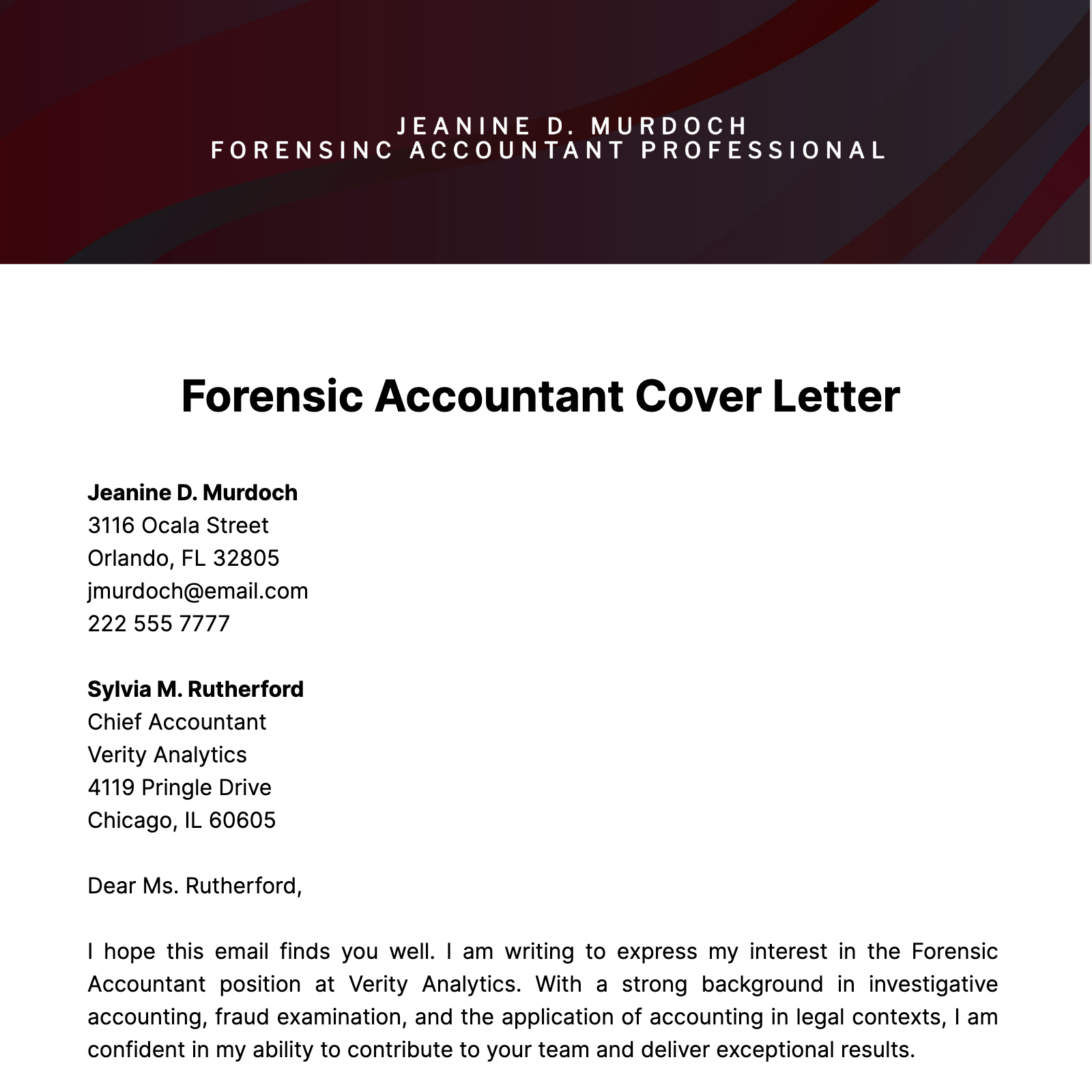 Forensic Accountant Cover Letter  Template