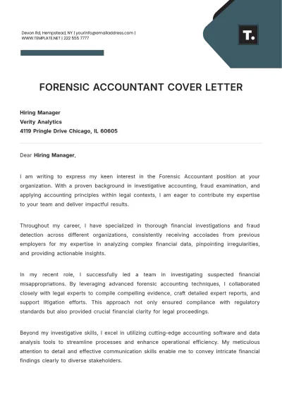 Free Forensic Accountant Cover Letter Template to Edit Online