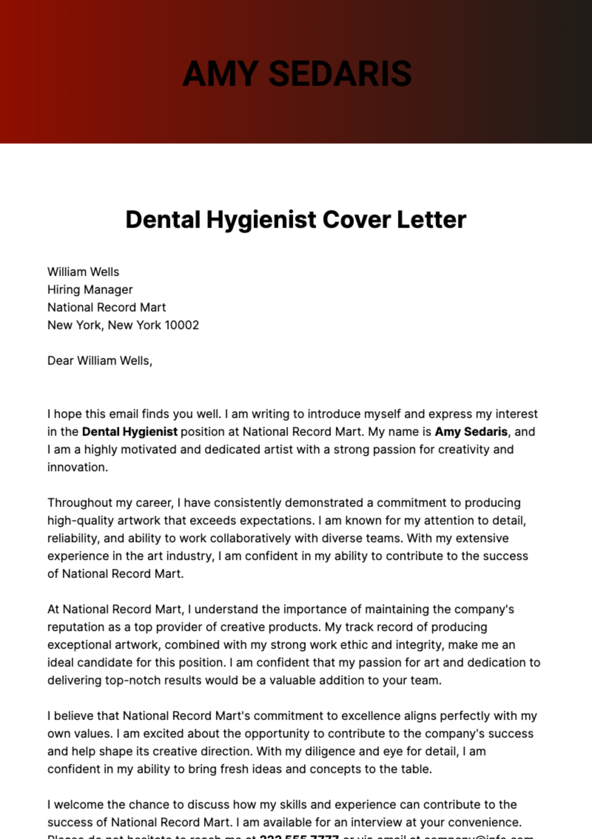 Dental Hygienist Cover Letter  Template