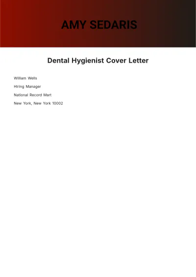 Free Dental Hygienist Cover Letter  Template to Edit Online