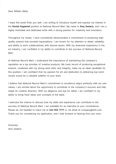 Free Dental Hygienist Cover Letter  Template to Edit Online