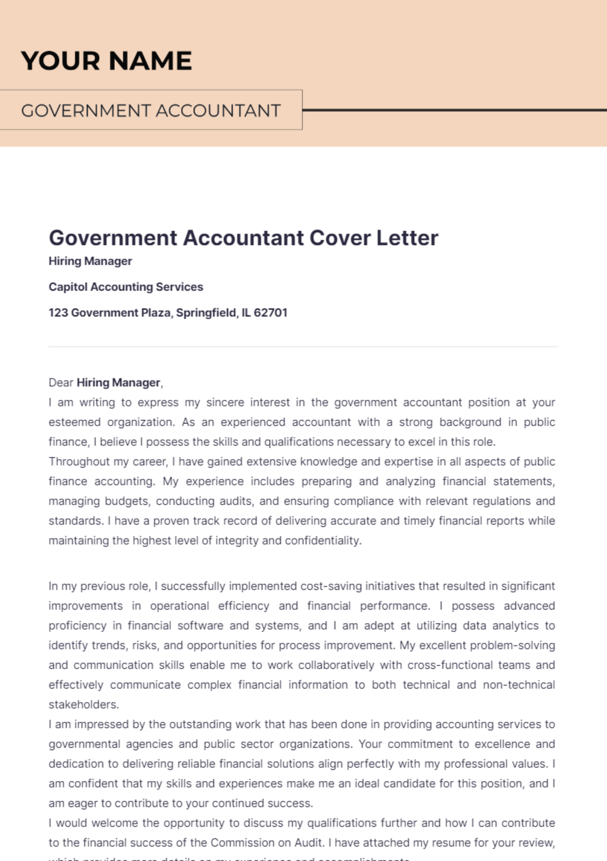 Government Accountant Cover Letter  - Edit Online & Download