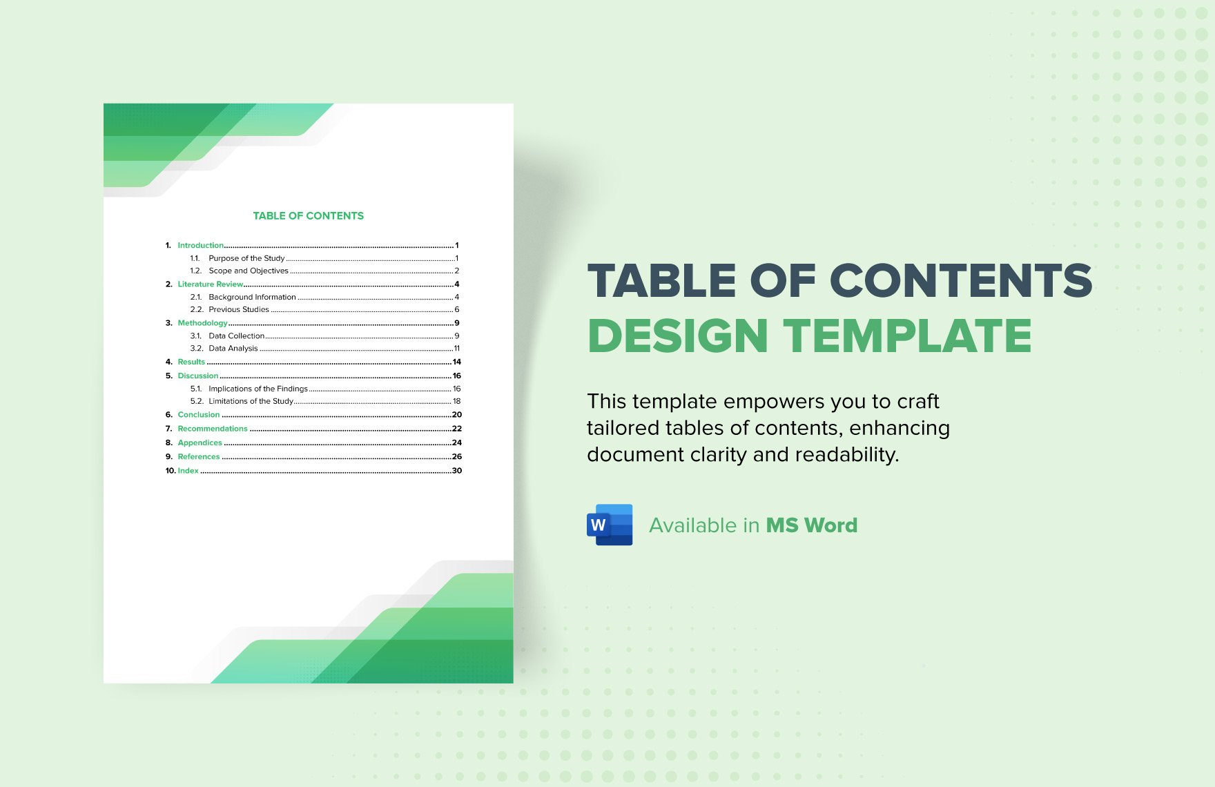 Table of Contents Design Template