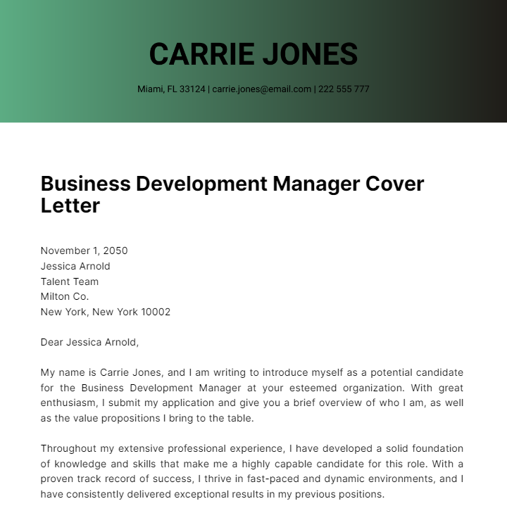 Business Development Manager Cover Letter  Template