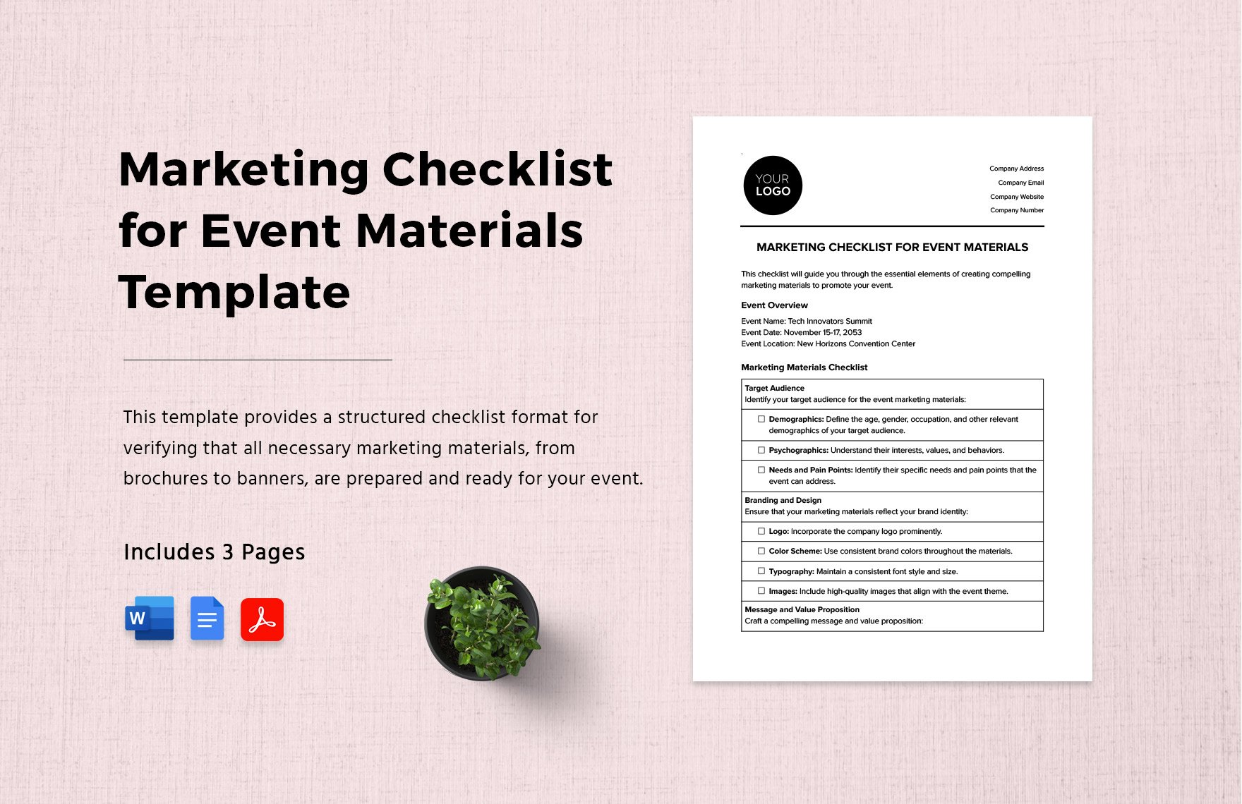Marketing Checklist for Event Materials Template in Word, Google Docs, PDF