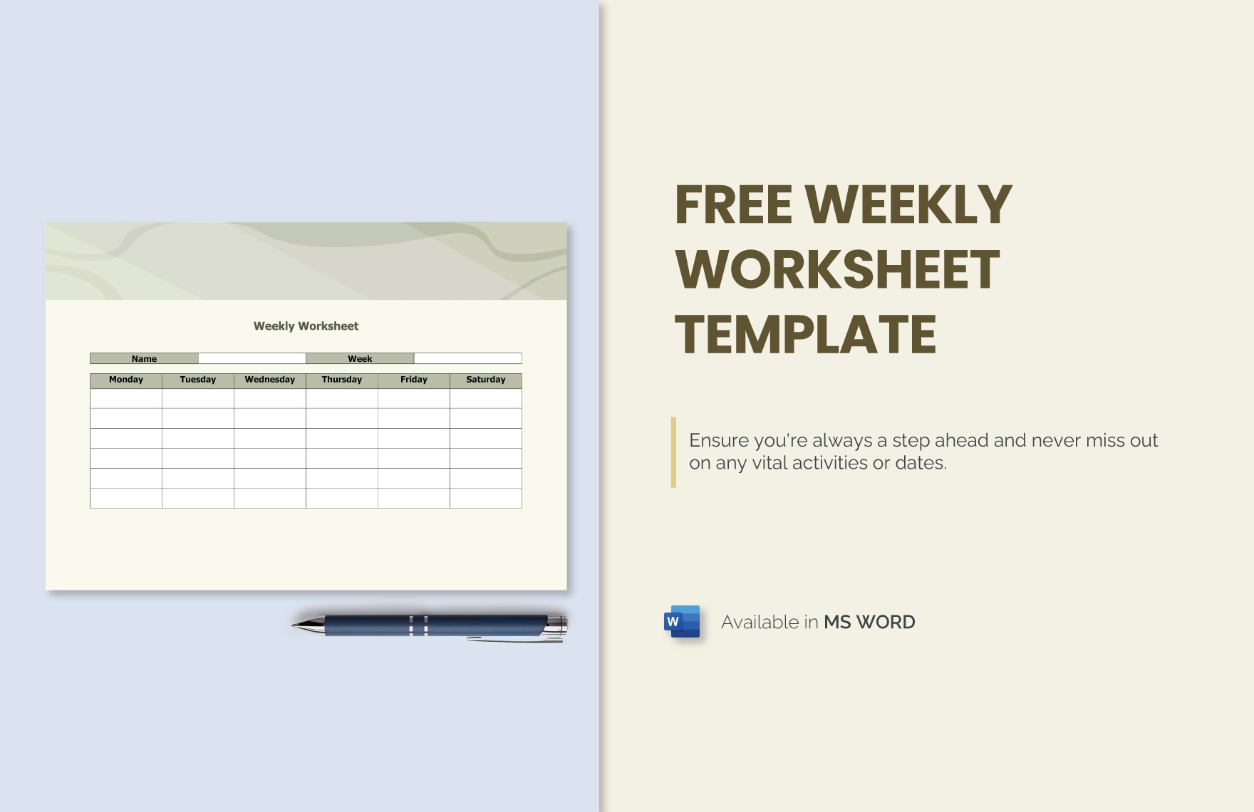 Free Weekly Worksheet Template