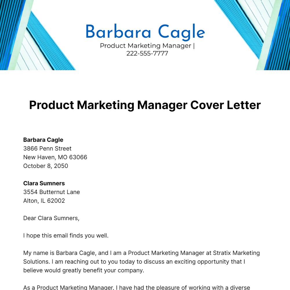 Product Marketing Manager Cover Letter  Template