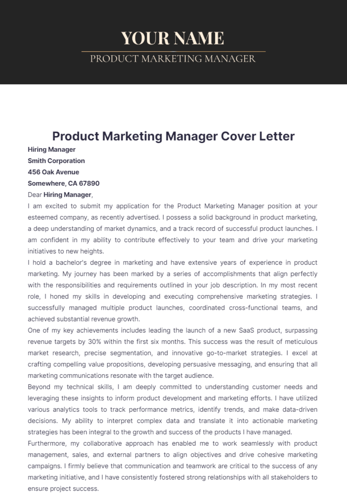 Product Marketing Manager Cover Letter - Edit Online & Download