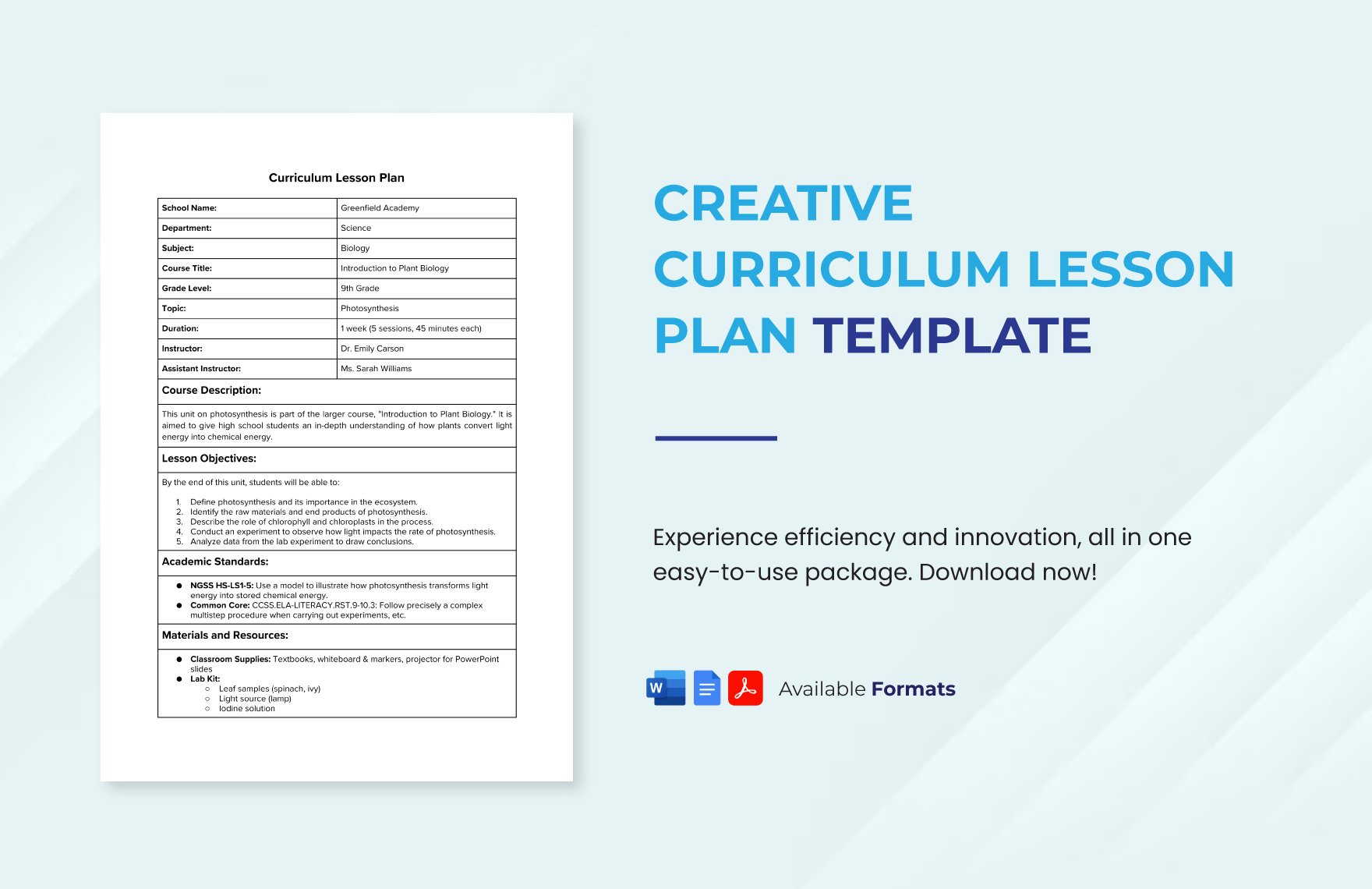 Free Creative Curriculum Lesson Plan Template in Word, Google Docs, PDF