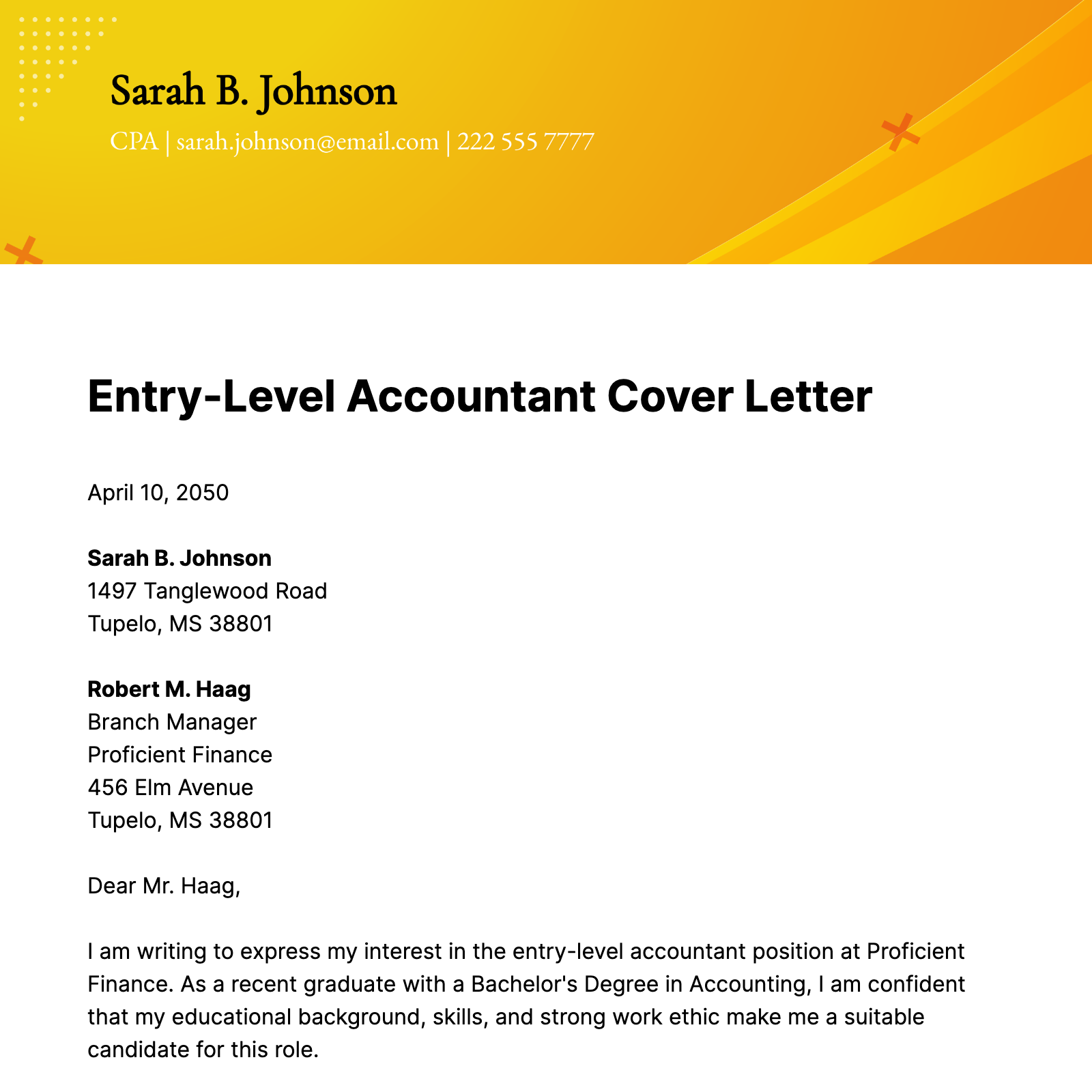 Entry-Level Accountant Cover Letter  Template