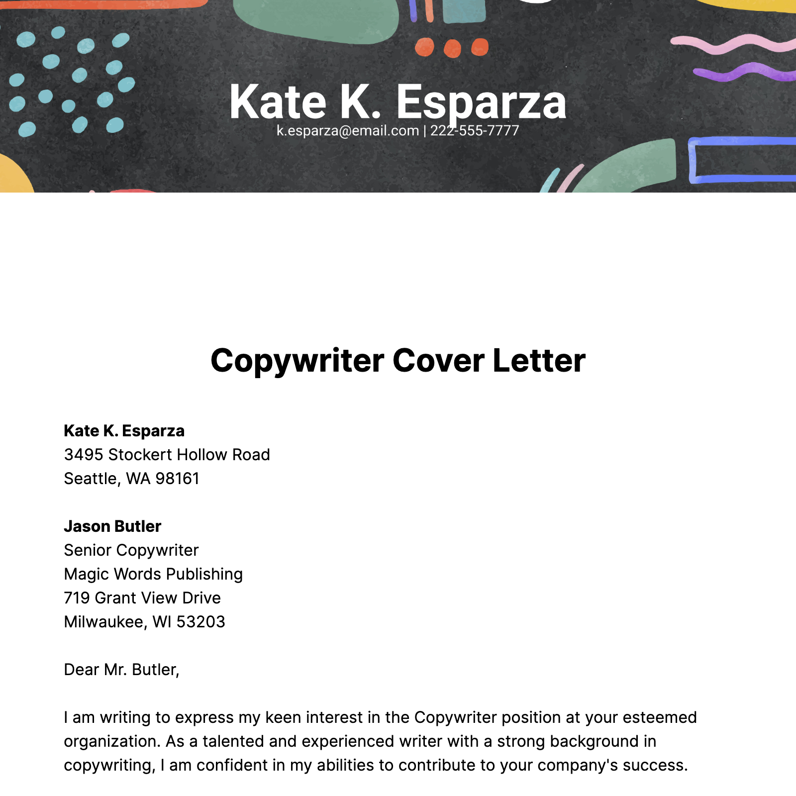 Copywriter Cover Letter  Template