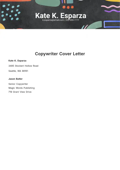 Free Copywriter Cover Letter  Template to Edit Online