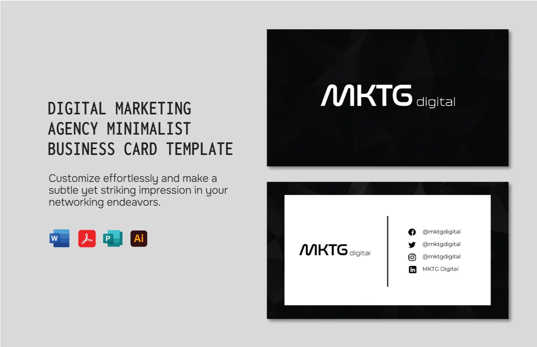 Digital Marketing Agency Minimalist Business Card Template in Word, PDF, Illustrator, Publisher
