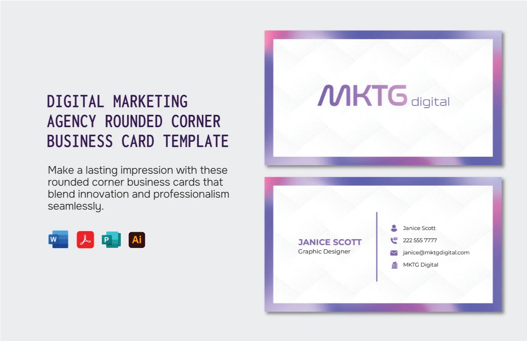 Digital Marketing Agency Rounded Corner Business Card Template in Word, PDF, Illustrator, Publisher