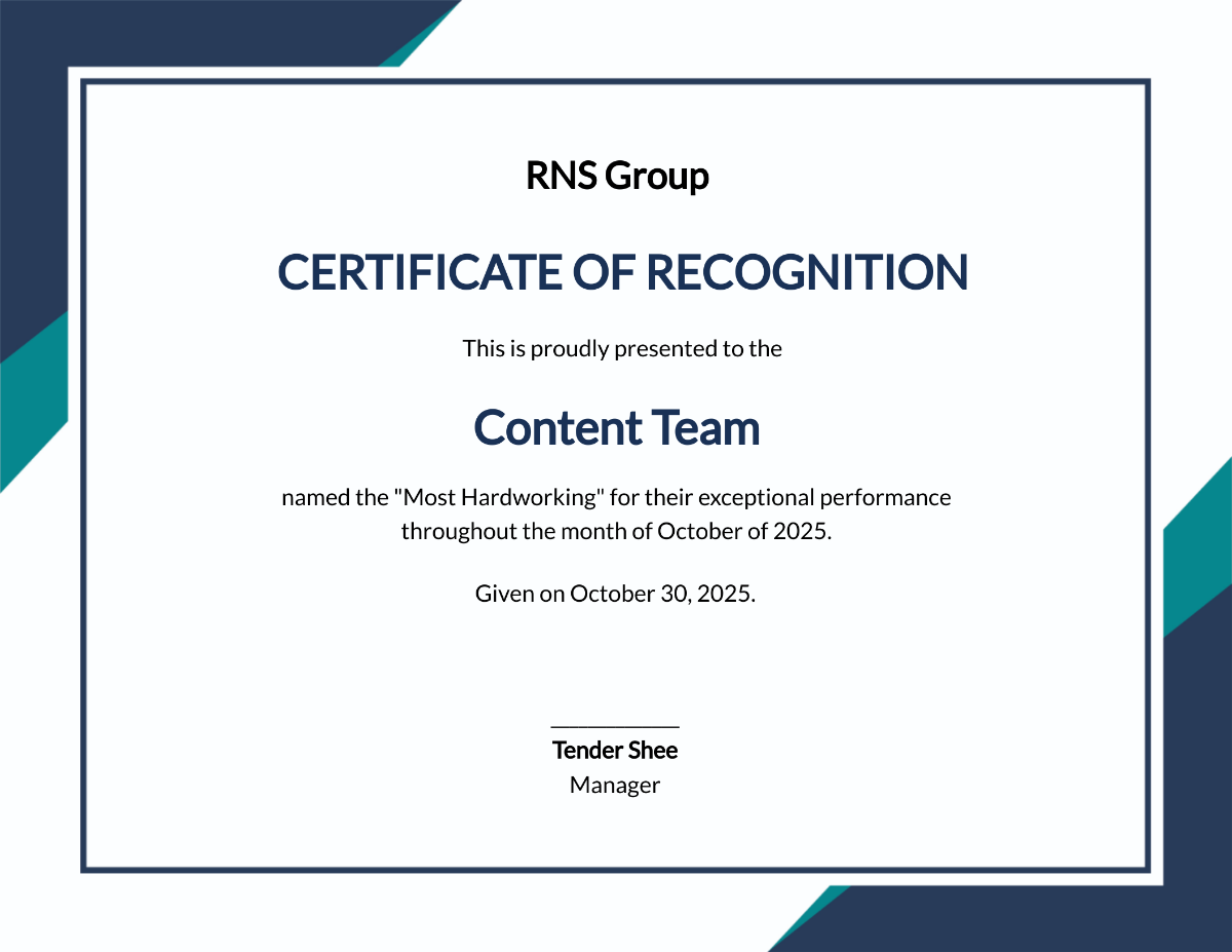 Winning Team Certificate Template