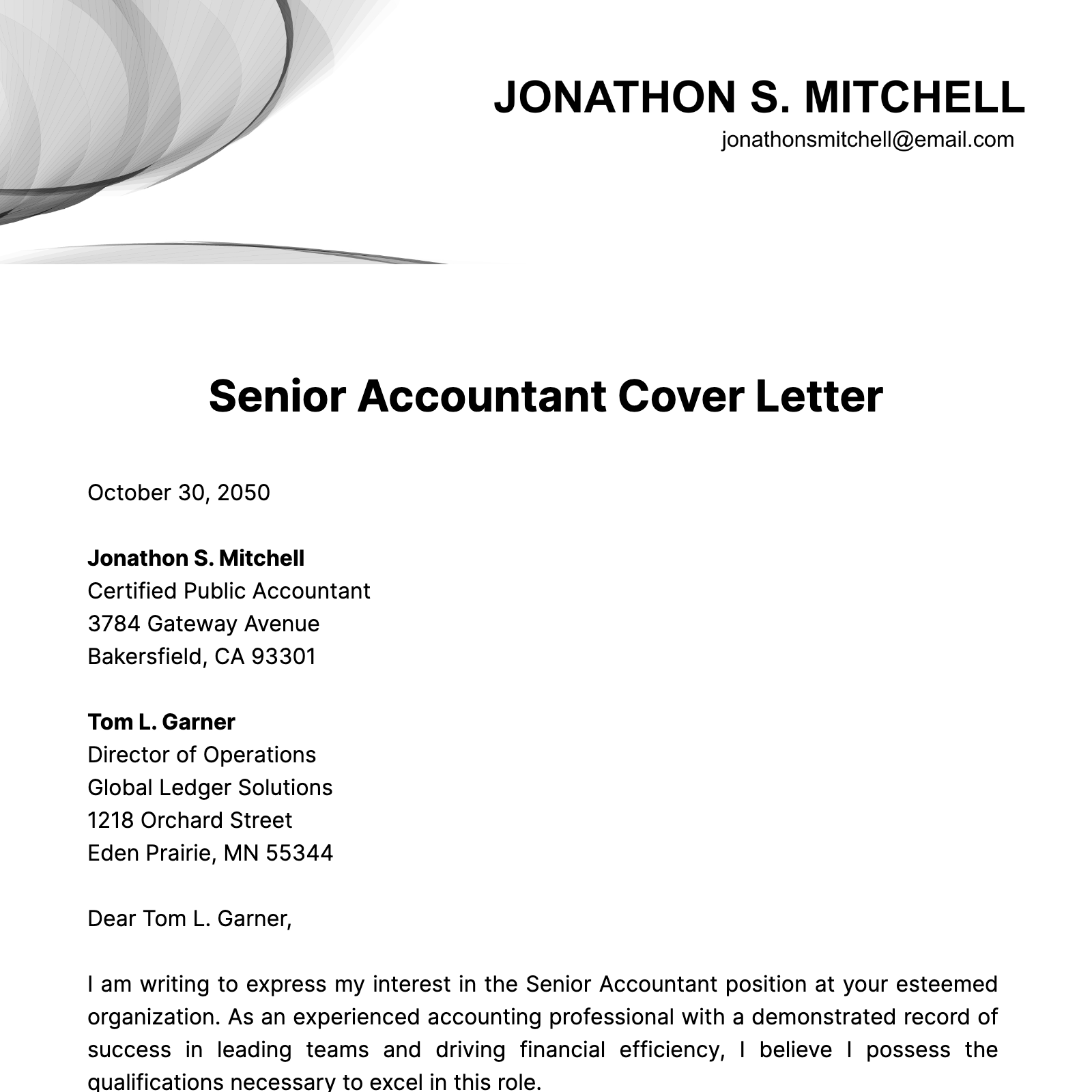 Senior Accountant Cover Letter  Template