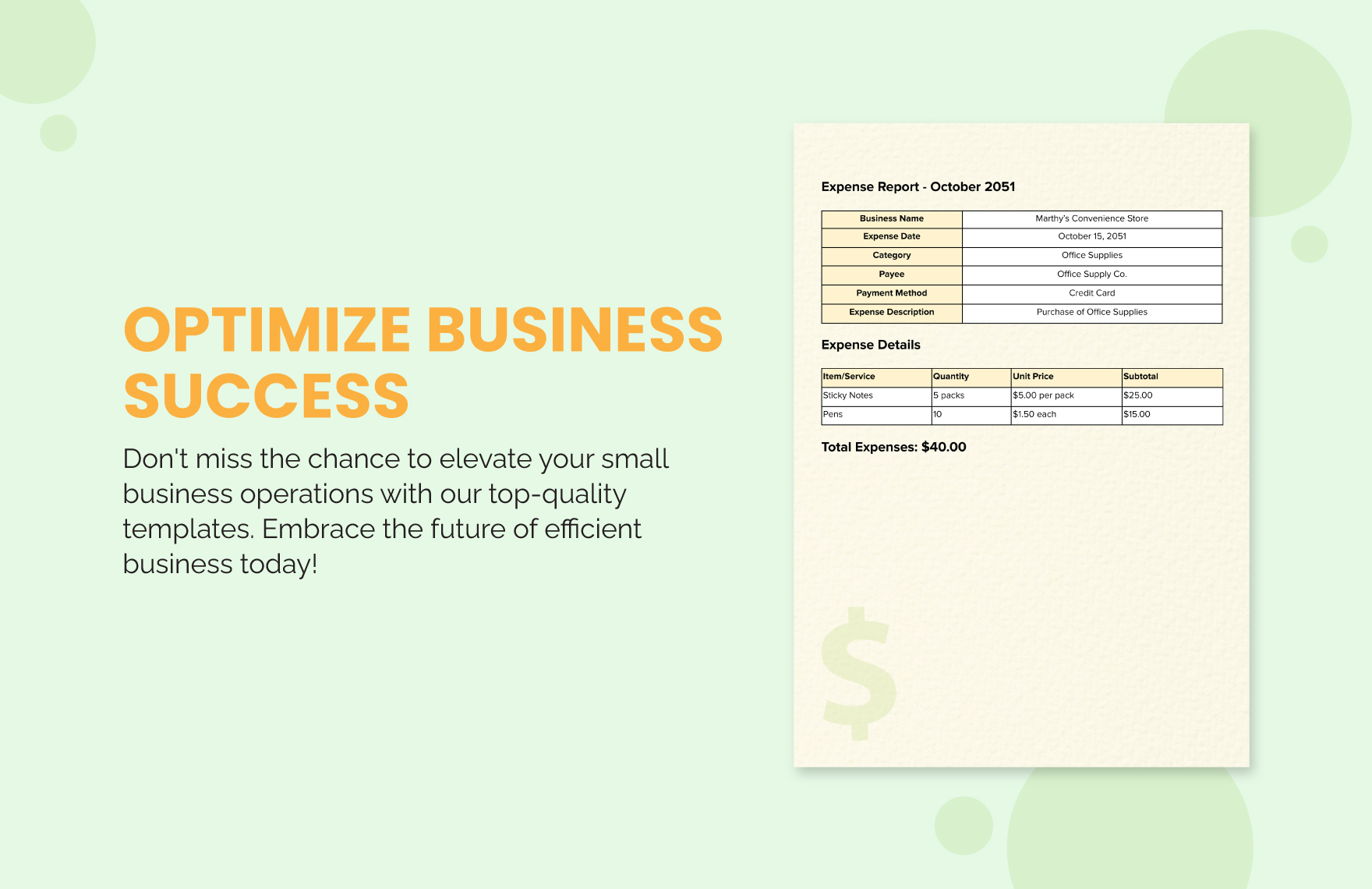 Small Business Expense Template