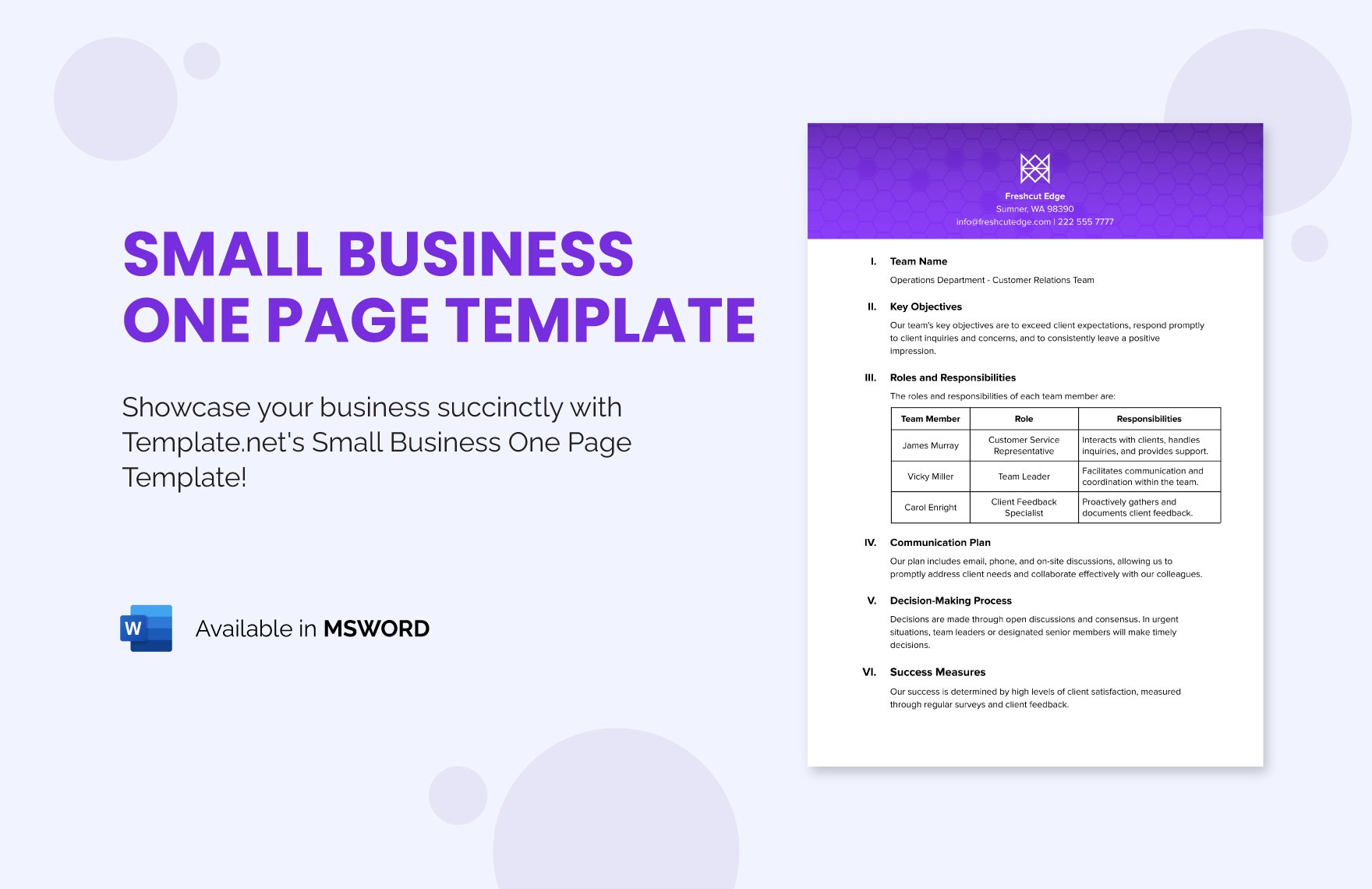 Free Small Business One Page Template