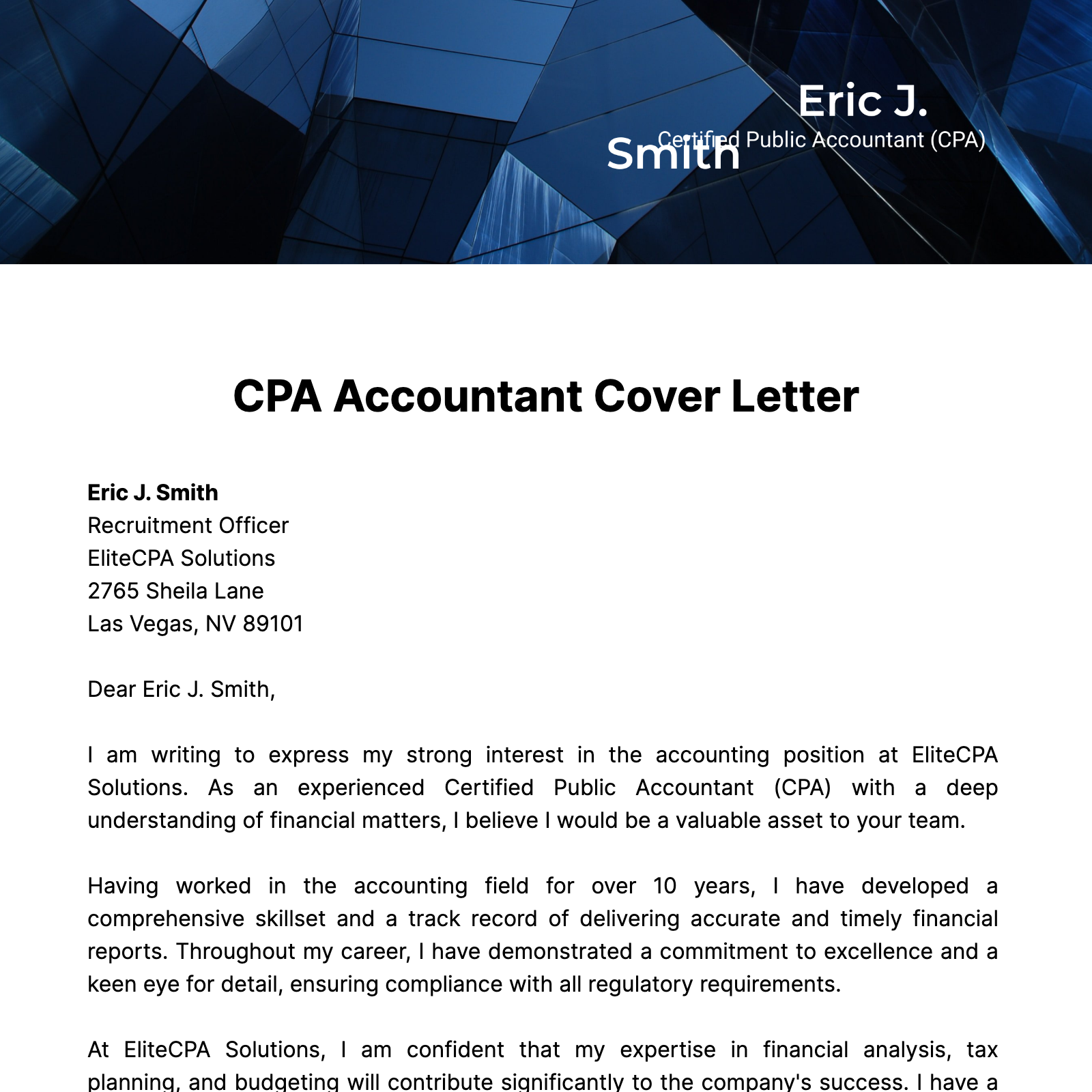 CPA Accountant Cover Letter  Template
