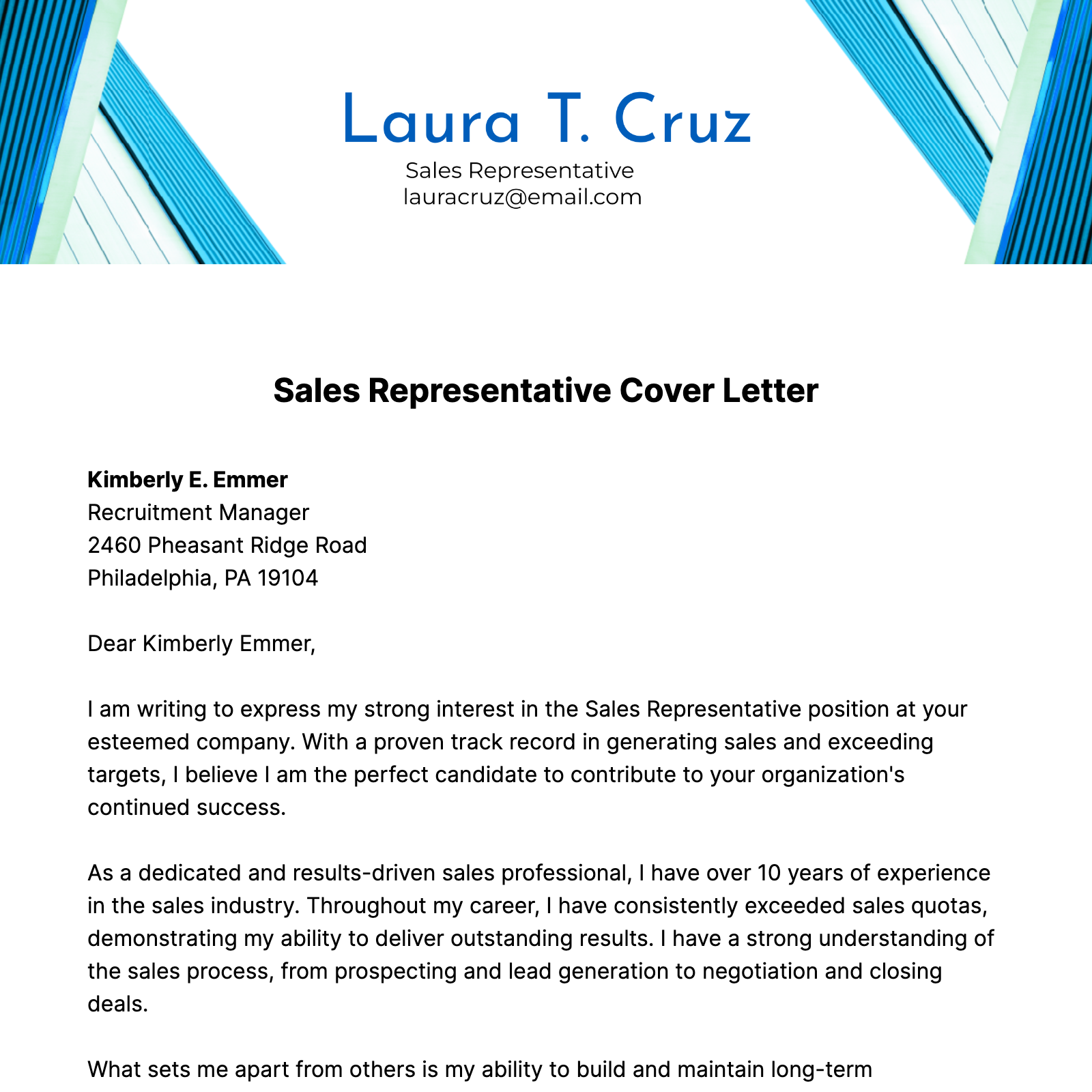 Sales Representative Cover Letter  Template