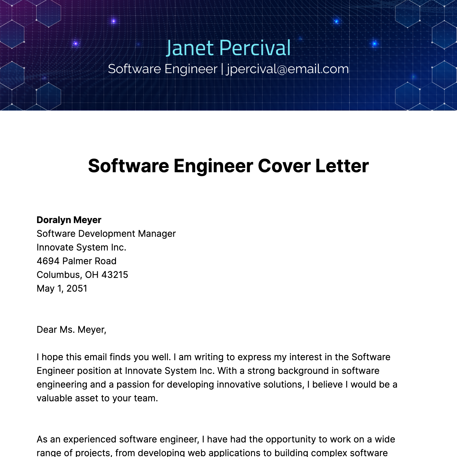 Software Engineer Cover Letter  Template