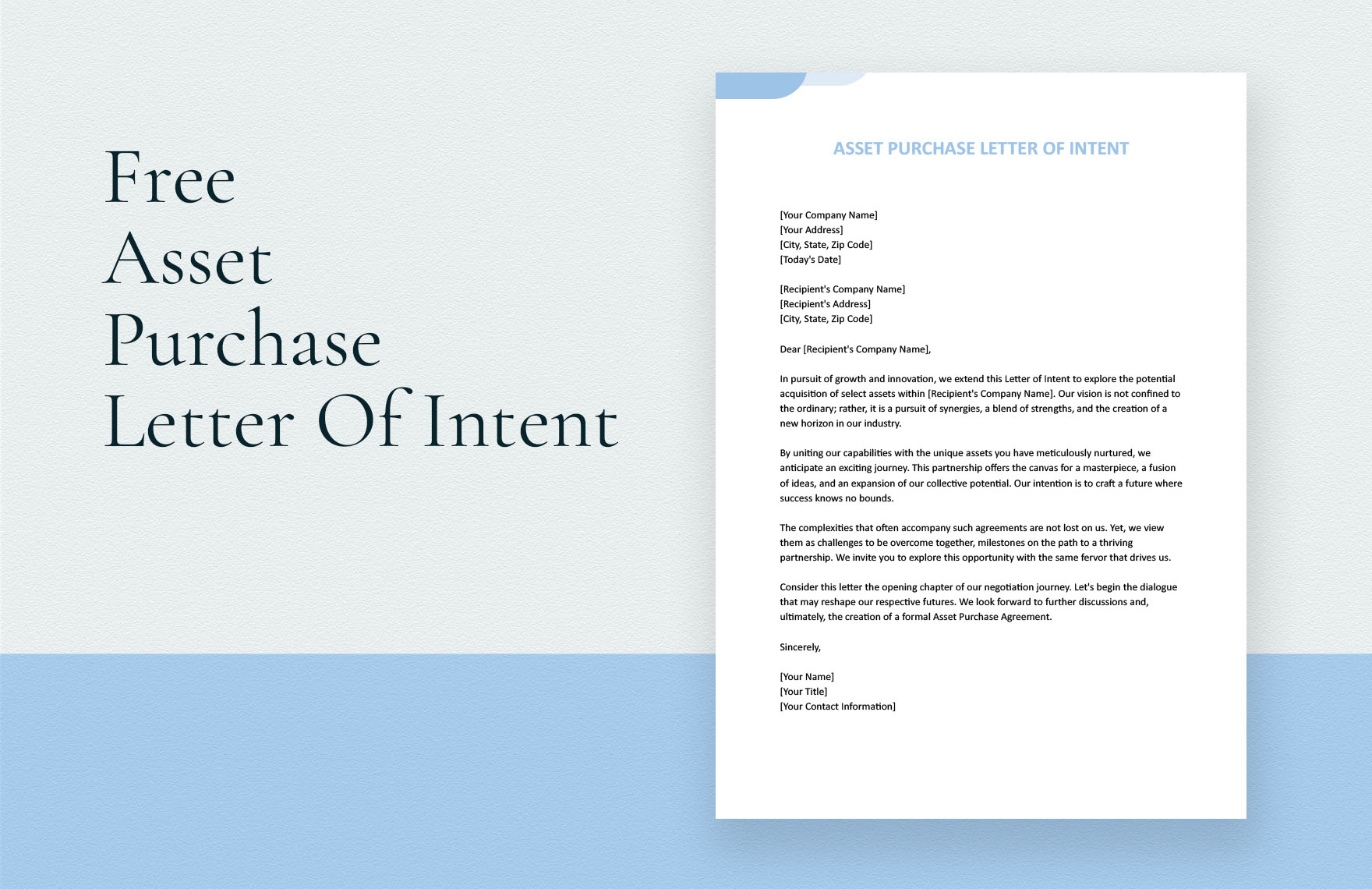 Asset Purchase Letter Of Intent