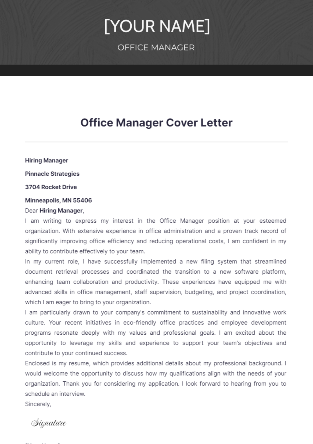 cover letter office manager