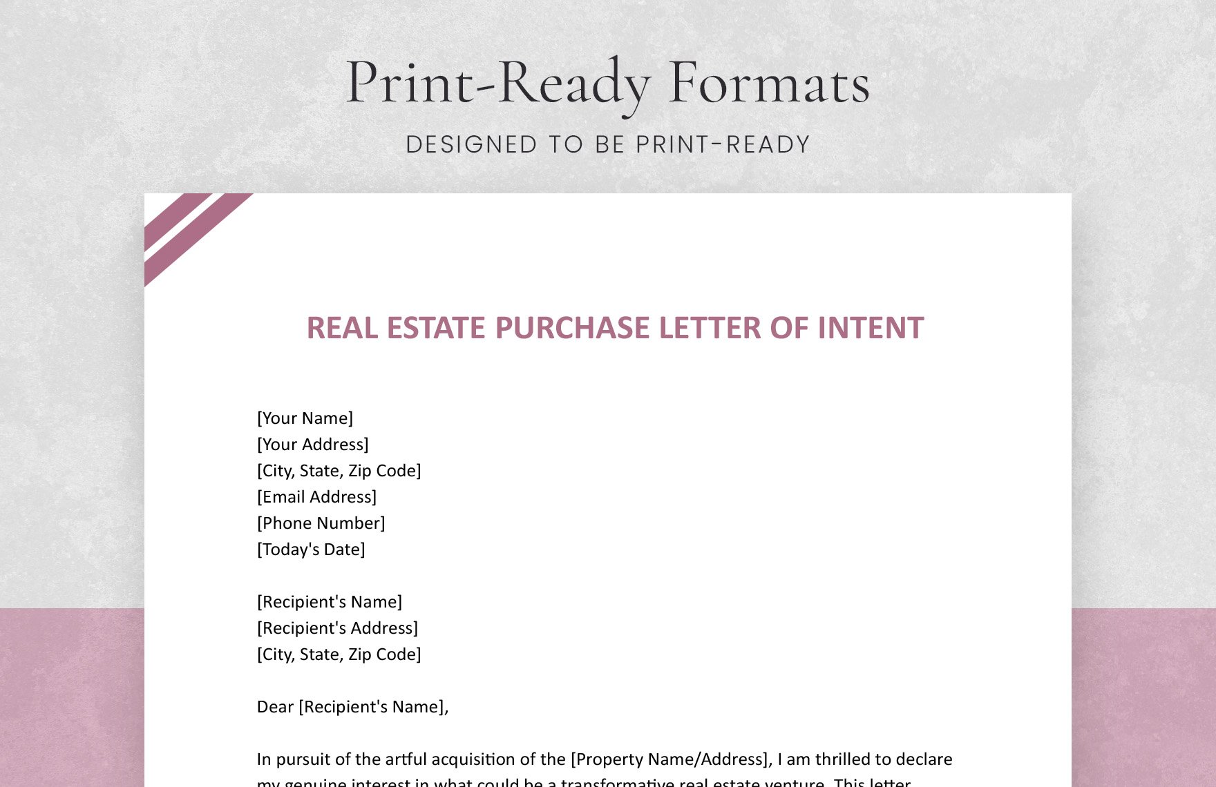 Real Estate Purchase Letter Of Intent