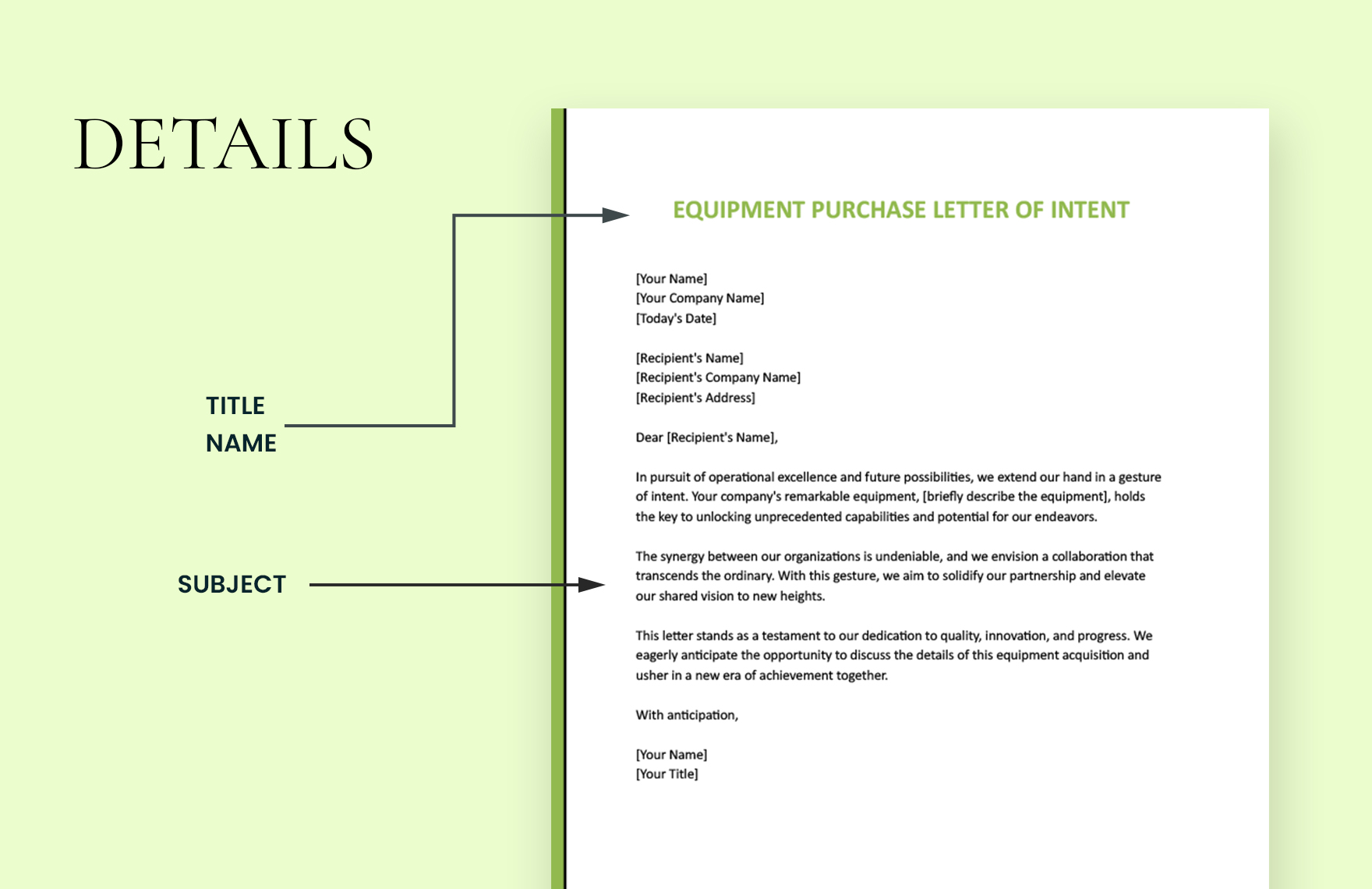 Equipment Purchase Letter Of Intent