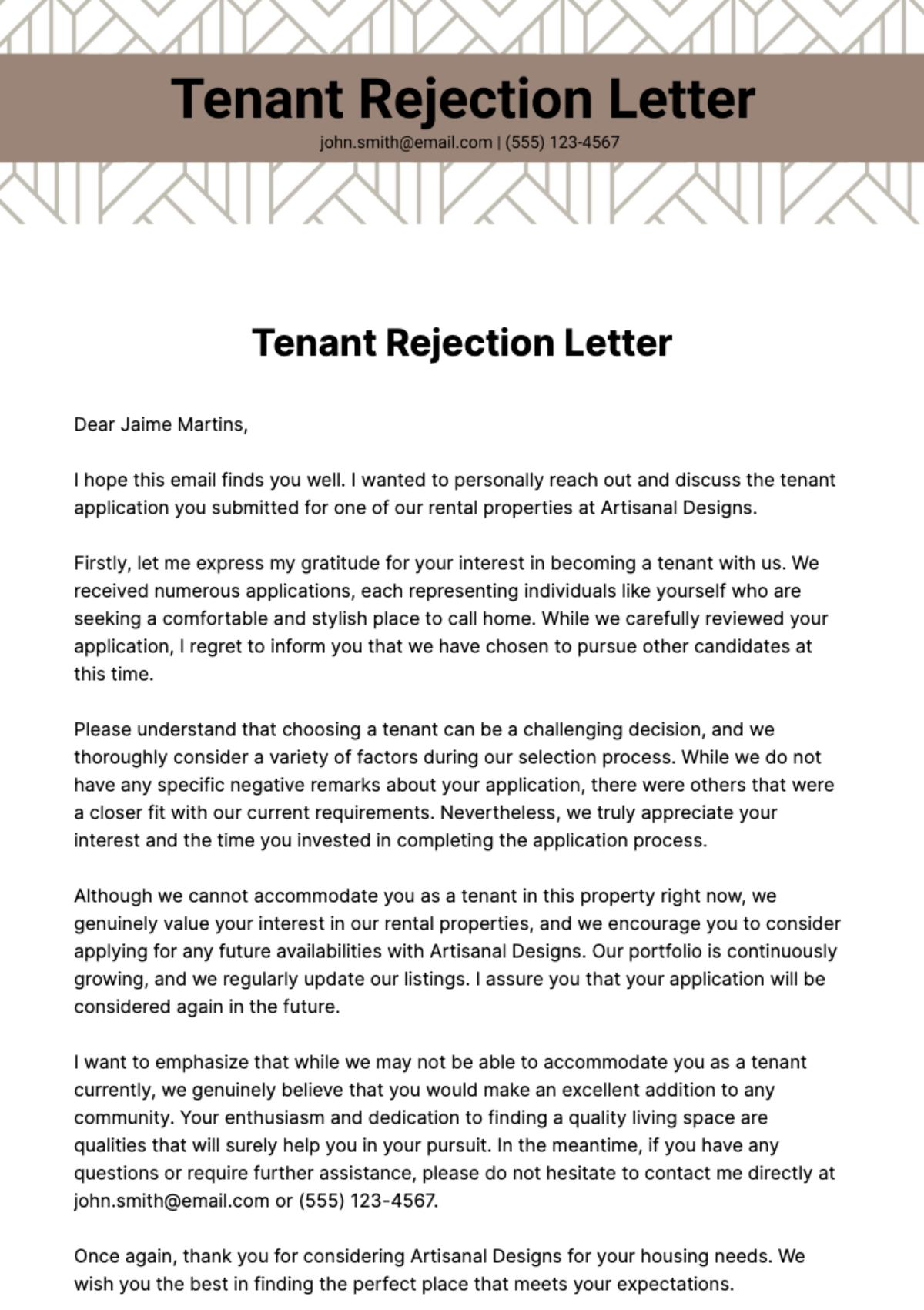 Tenant Rejection Letter Template