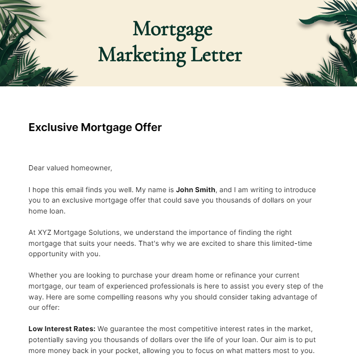 Mortgage Marketing Letter Template
