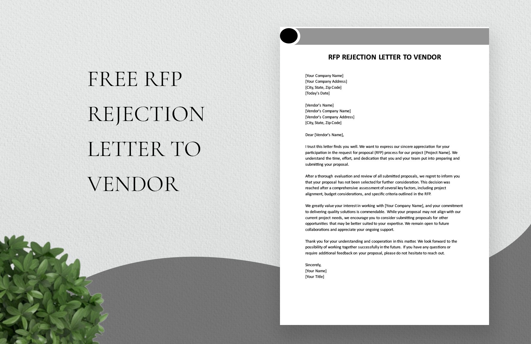 RFP Rejection Letter To Vendor