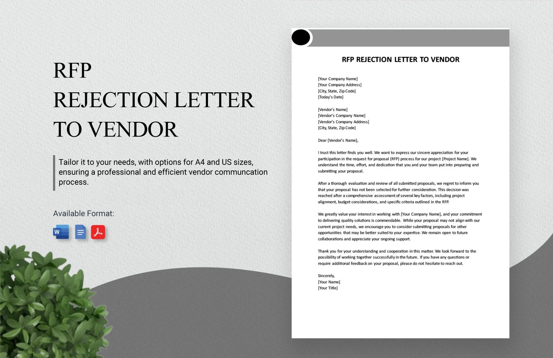 RFP Rejection Letter To Vendor