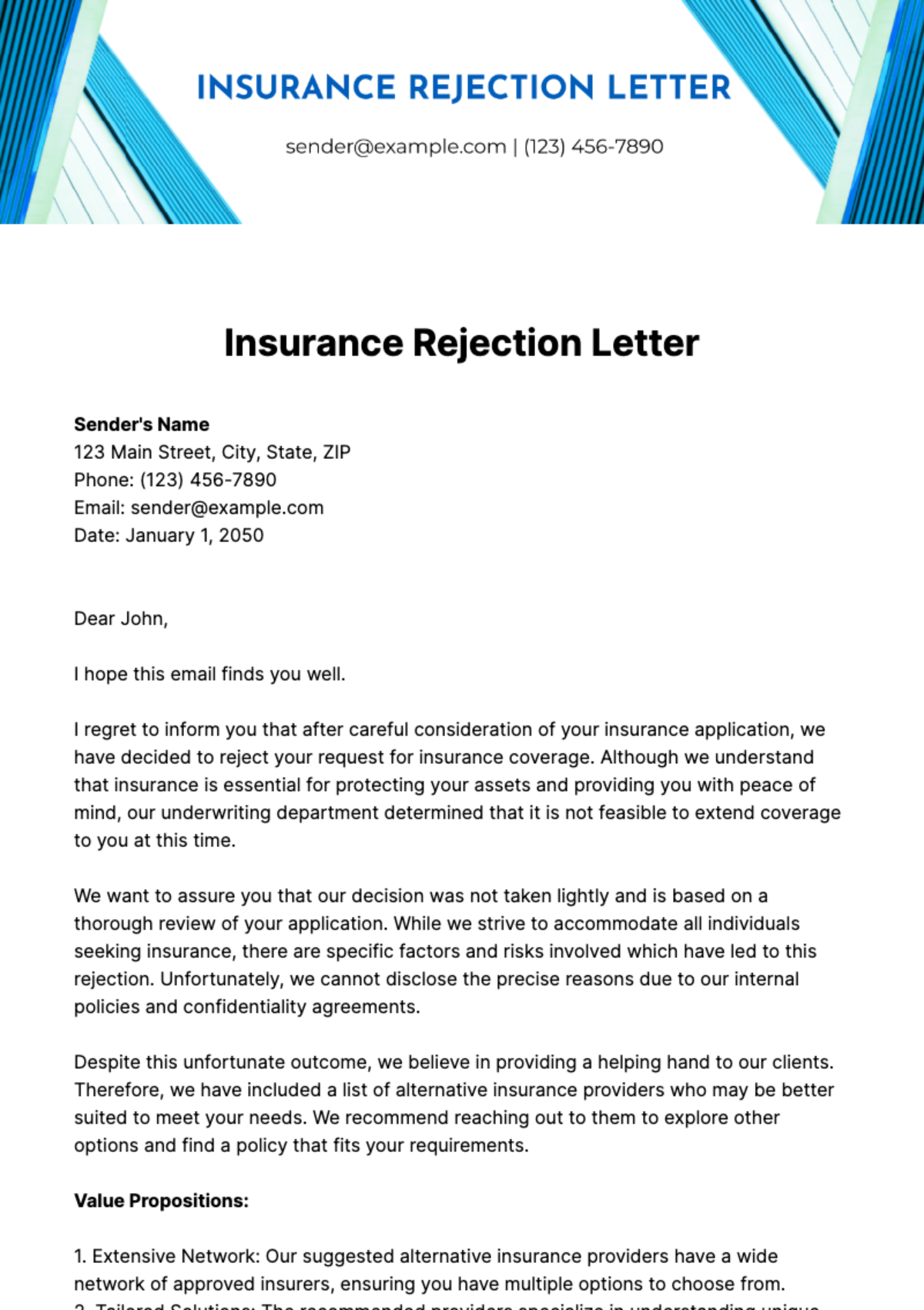Insurance Rejection Letter Template