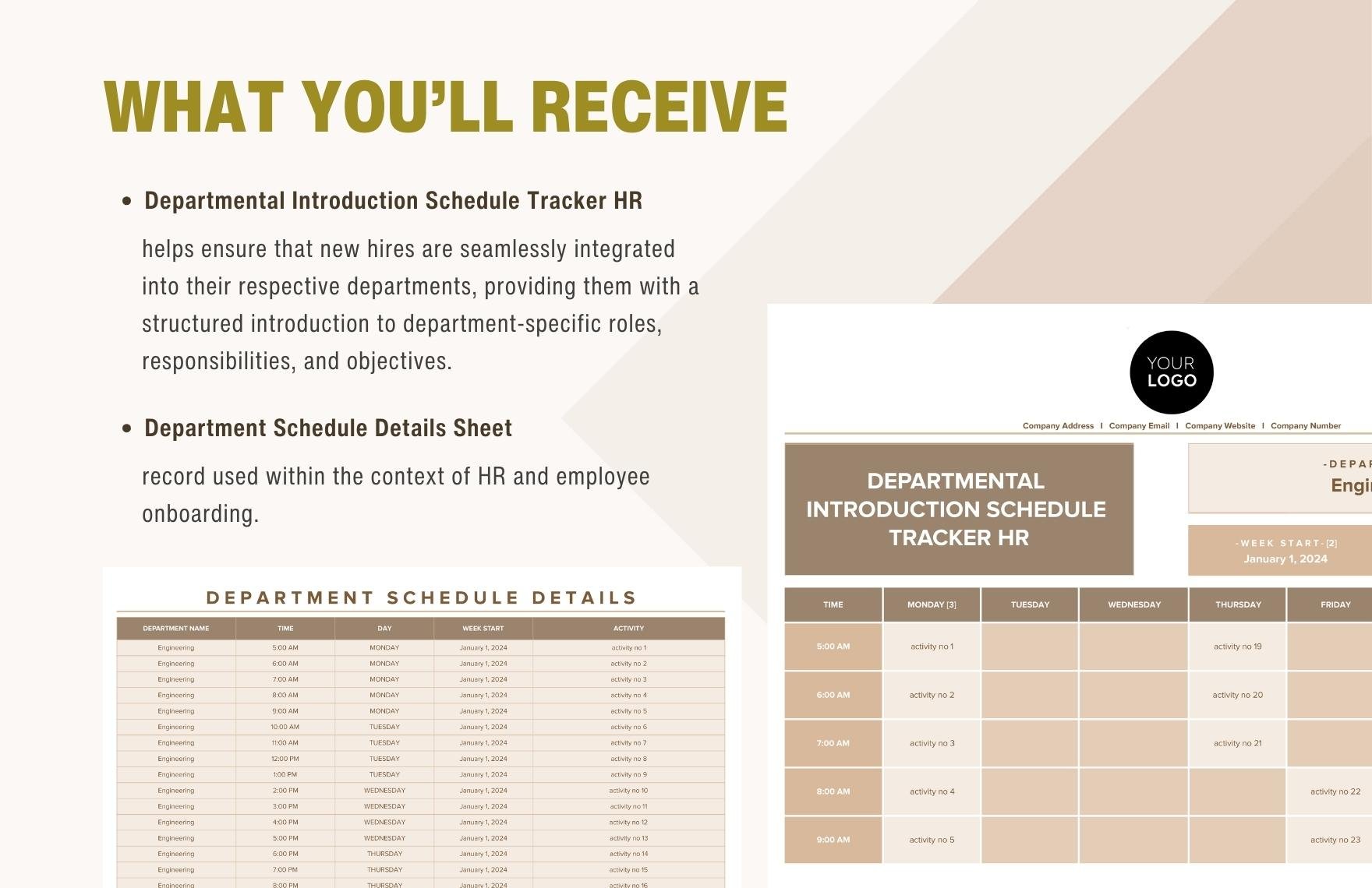 Departmental Introduction Schedule Tracker HR Template
