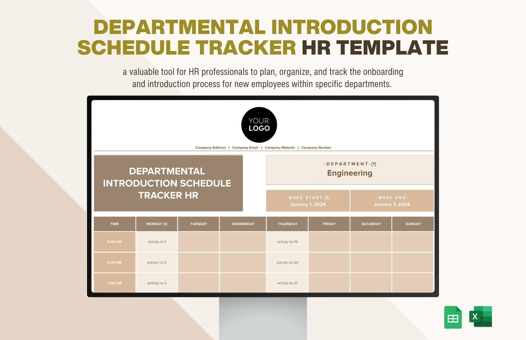 Departmental Introduction Schedule Tracker HR Template