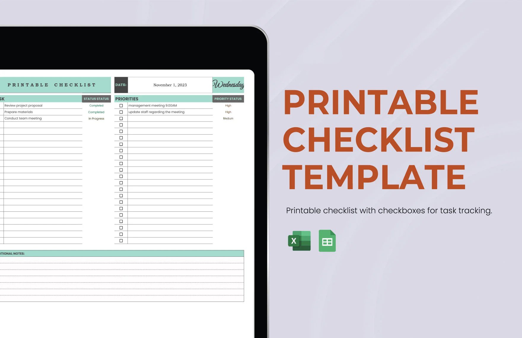 Free Printable Checklist Template in Excel, Google Sheets
