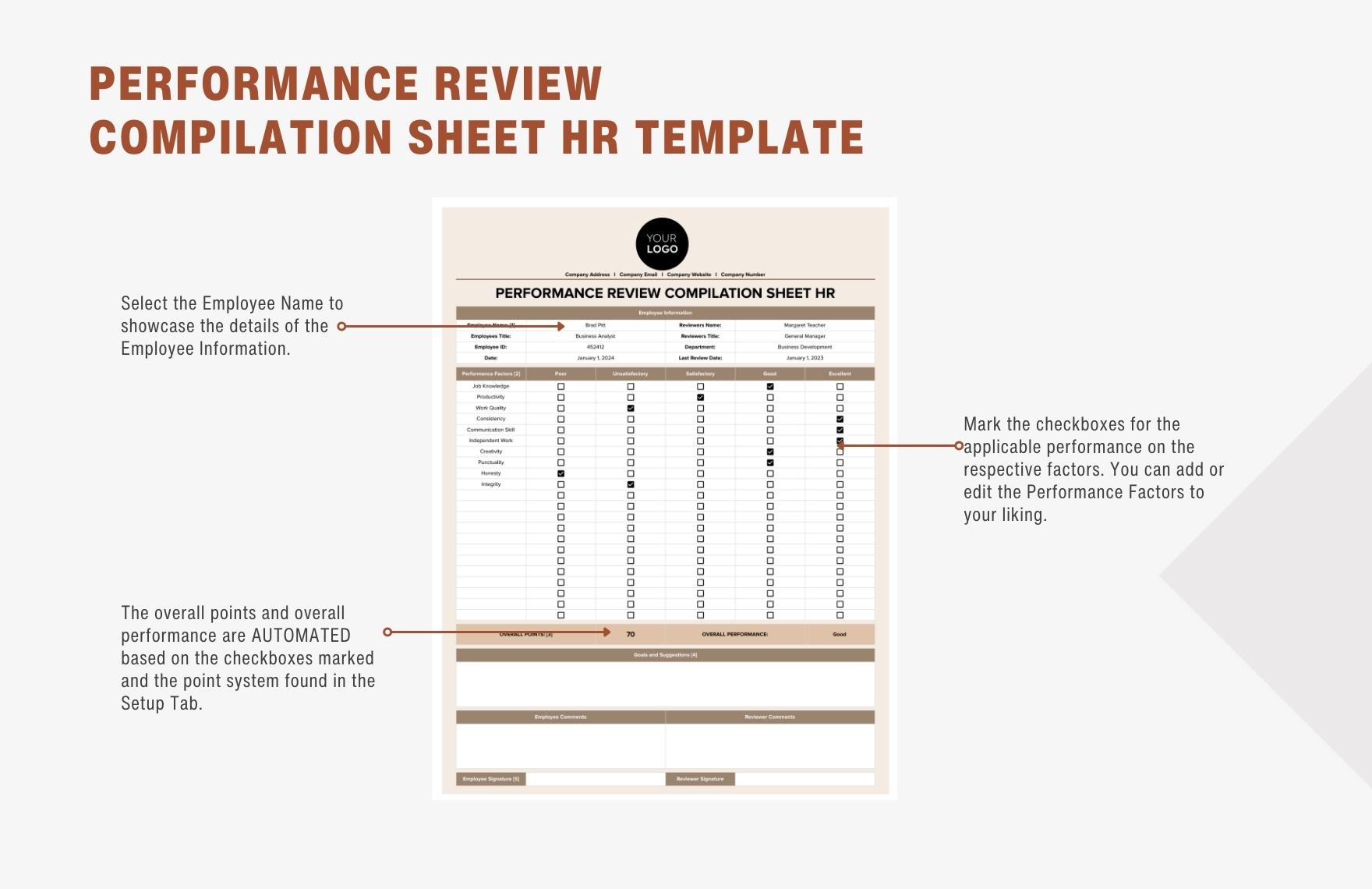 Performance Review Compilation Sheet HR Template