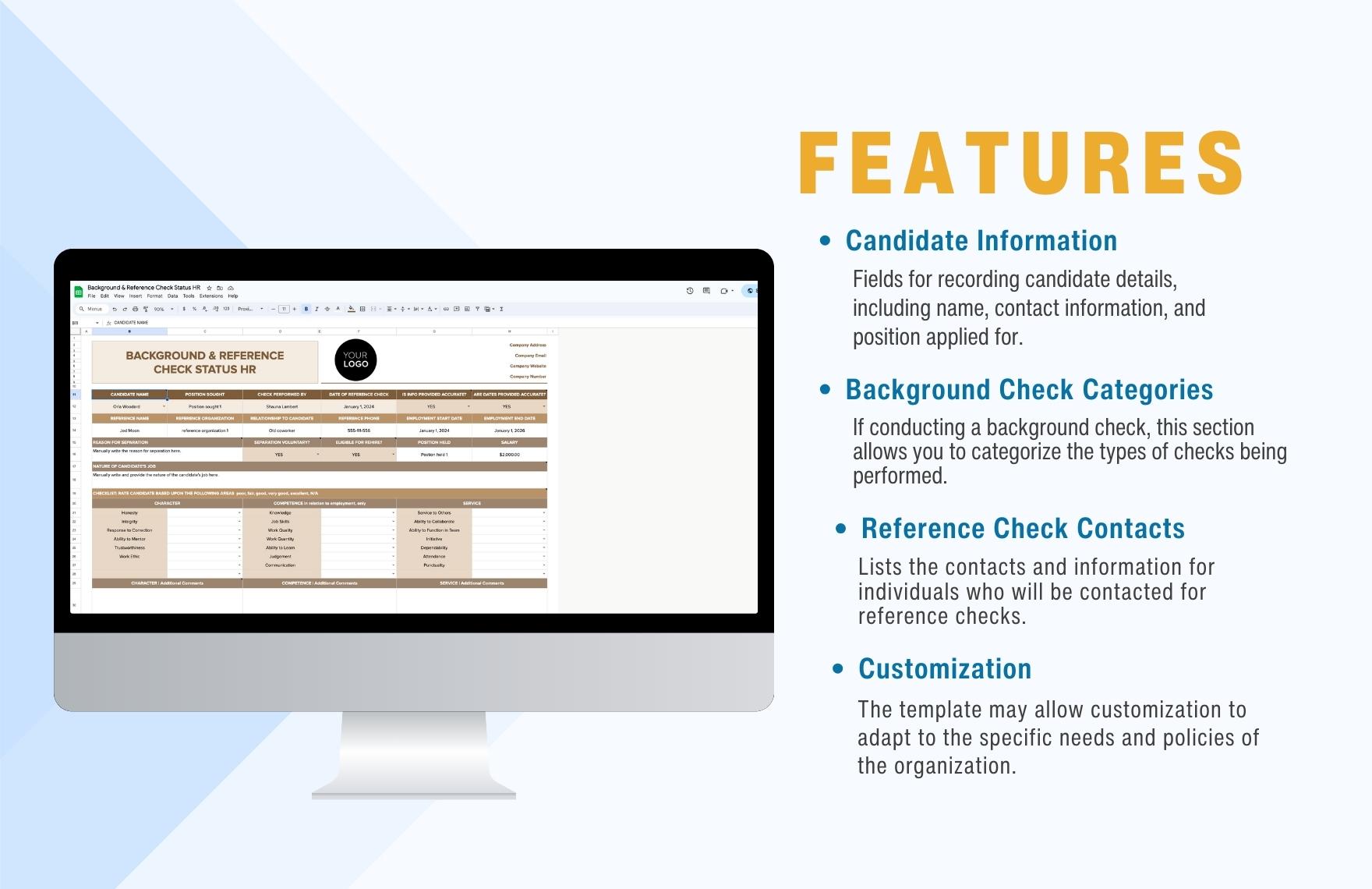 Background & Reference Check Status HR Template
