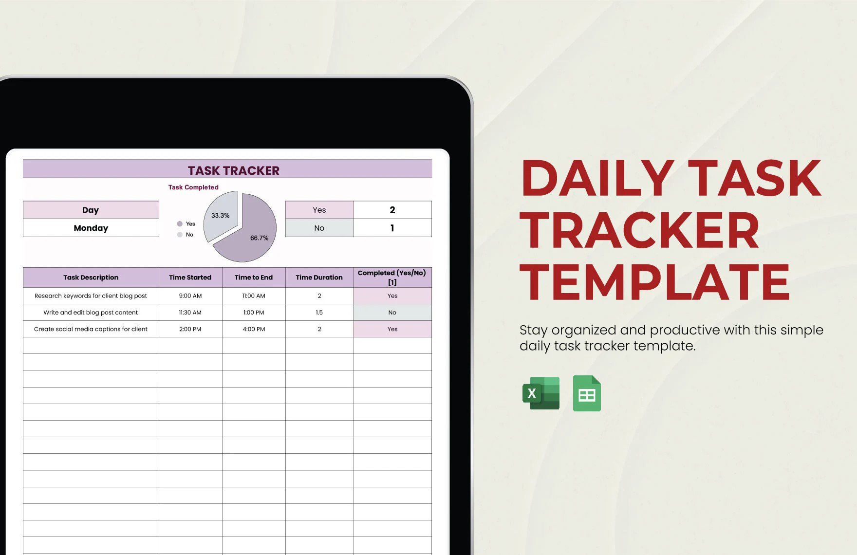 Free Daily Task Tracker Template in Excel, Google Sheets