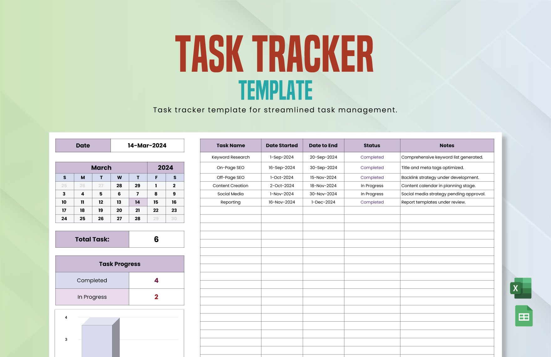 Free Task Tracker Template in Excel, Google Sheets